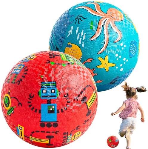 U&C Planet Playground Balls for Toddlers 1-3, 2 Pack 6 inch 8.5 inch Kickball for Kids Outdoor Indoor, Catoon Rubber Balls with Pump, Child Gift for Boys Girls 1-3 3-5 5-10