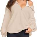 LASLULU Womens Half Zip Pullover Sweaters Oversized Long Sleeve Fall Winter Cozy Sweaters 2025 Trendy Clothes Outfits (Large, Butter Cream)