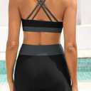Daci Women 3 Piece Tankini Swimsuits - Tummy Control Tank Top with Bra Modest Bathing Suit with Pockets Boyshorts Bottom 2026 (Black, XL)