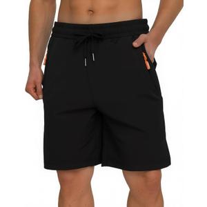 Men's 7" Athletic Hiking Shorts Quick-Dry Lightweight Gym Running Shorts with Zipper Pockets for Outdoor Workout (Black, M)
