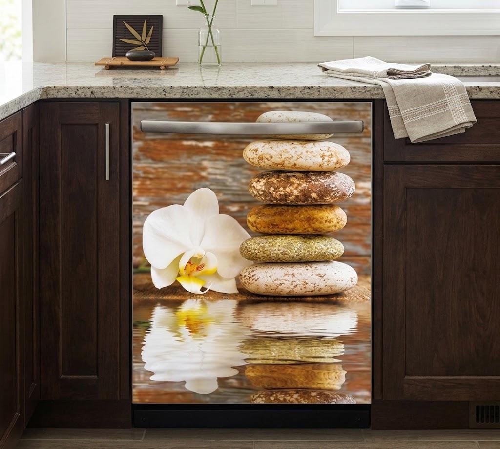 Spa Zen Stones & White Orchid Magnetic Dishwasher Cover (25.6" x 23")