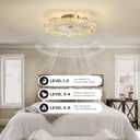 22" Low Profile Flush Mount Ceiling Fan, Ceiling Fan with Light and Remote, Dimmable Fandelier with Crystal Lampshade, Bladeless Enclosed Fan Light-Gold