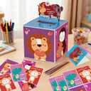 ATFUNSHOP Kids Valentine Gift Cards and Box 7.9", Animal Valentines Day Cards Holder Mailbox for Kids School Classroom Exchange (1 Box, 32 Valentine Cards, 1 Teacher Card)