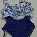 Eomenie One Piece Swimsuit for Women Tummy Control Ruffle Bathing Suit V Neck Ruched Swim Suit Slimming Cutout Swimwear (X-Large, Blue Floral)