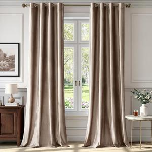 BULBUL Taupe Velvet Curtains 96 inches Length:Luxury Elegant Living Room Curtain-Blackout Modern Thermal Insulated Soundproof Privacy Room Darkening Floor to Ceiling Drapes for Bedroom Set of 2