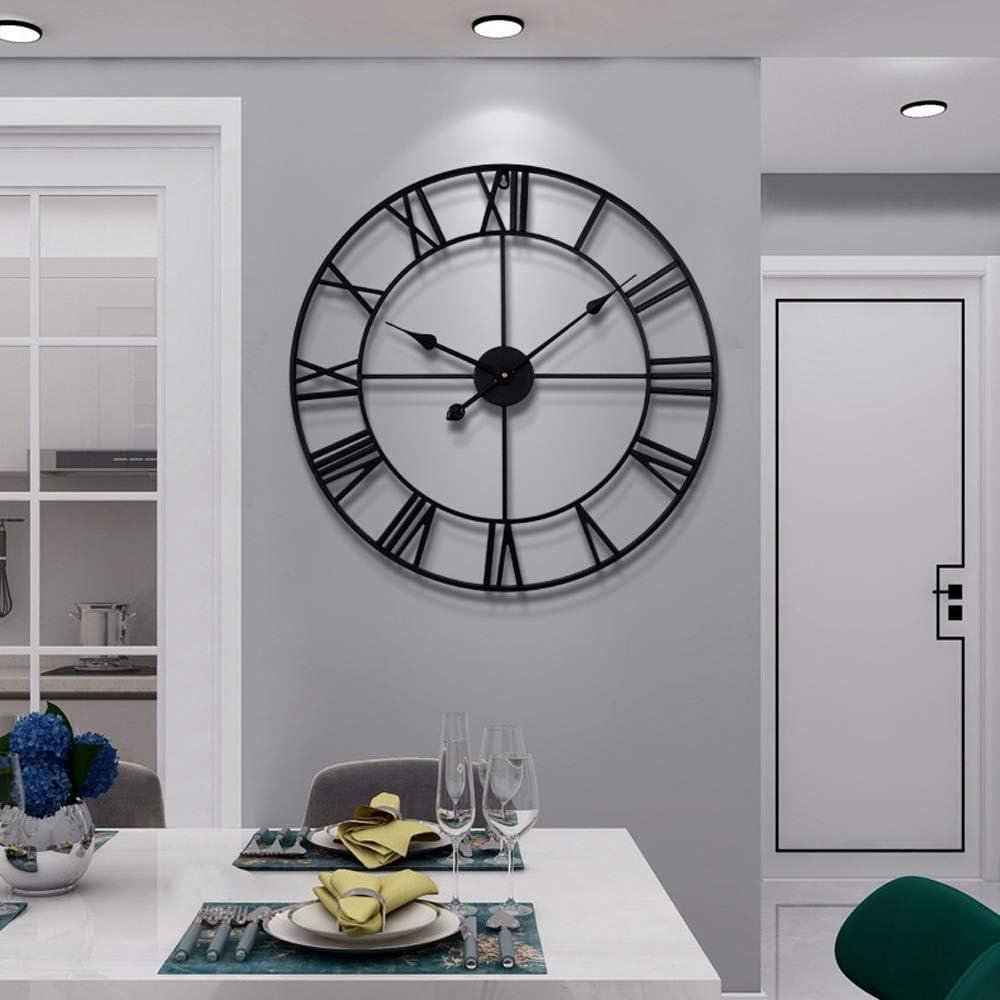 Large Modern Metal Wall Clocks Rustic Round Nearly Silent Little Ticking Battery Operated Roman Numerals Clock for Living Room/Bedroom/Kitchen Wall Decor-(Black, 47cm), 19 Inch