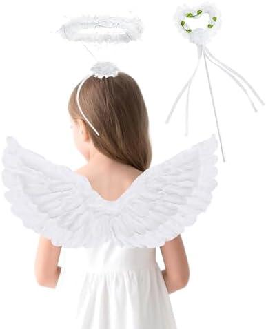 3PCS Angel Wings Halo Wand, Angel Wings Costume for Women Kids Adult Girls, Halloween Fancy Dress Costume
