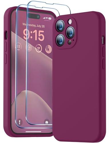 BossKiss Compatible with iPhone 14 Pro Max Case, Silicone Upgraded [Camera Protection] [2 Pcs 9H Screen Protector], Soft Anti-Scratch Microfiber Lining, 6.7 inch, Wine Red