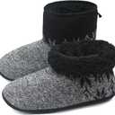 ONCAI Mens-Slipper-Boots-Winter-Fleece-House-Slippers Knitted Indoor Flat Warm Wool Booties Pull On Memory Foam Outdoor Non-Slip Ankle Bedroom Boot Slippers with Soft Rubber Sole (7, Grey)