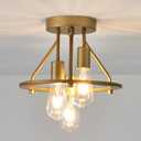 Gold 3-Light Semi Flush Mount Ceiling Light Fixture Metal Farmhouse Vintage Chandelier Circle Ceiling Lamp for Bathroom Kitchen Dining Room Laundry Room Foyer Closet Stairwell