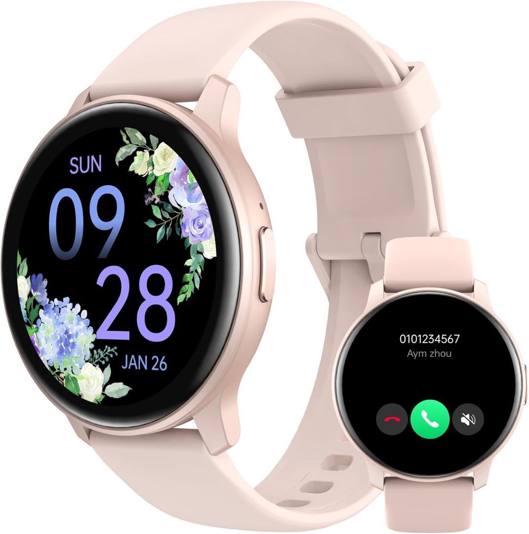 Smart Watch, HD Smartwatch for Men Women (Answer/Make Calls), Fitness Watch with 100+ Sport Modes, IP68 Waterproof/Heart Rate/Sleep Monitor, Activity Trackers for iOS/Android (Pink)
