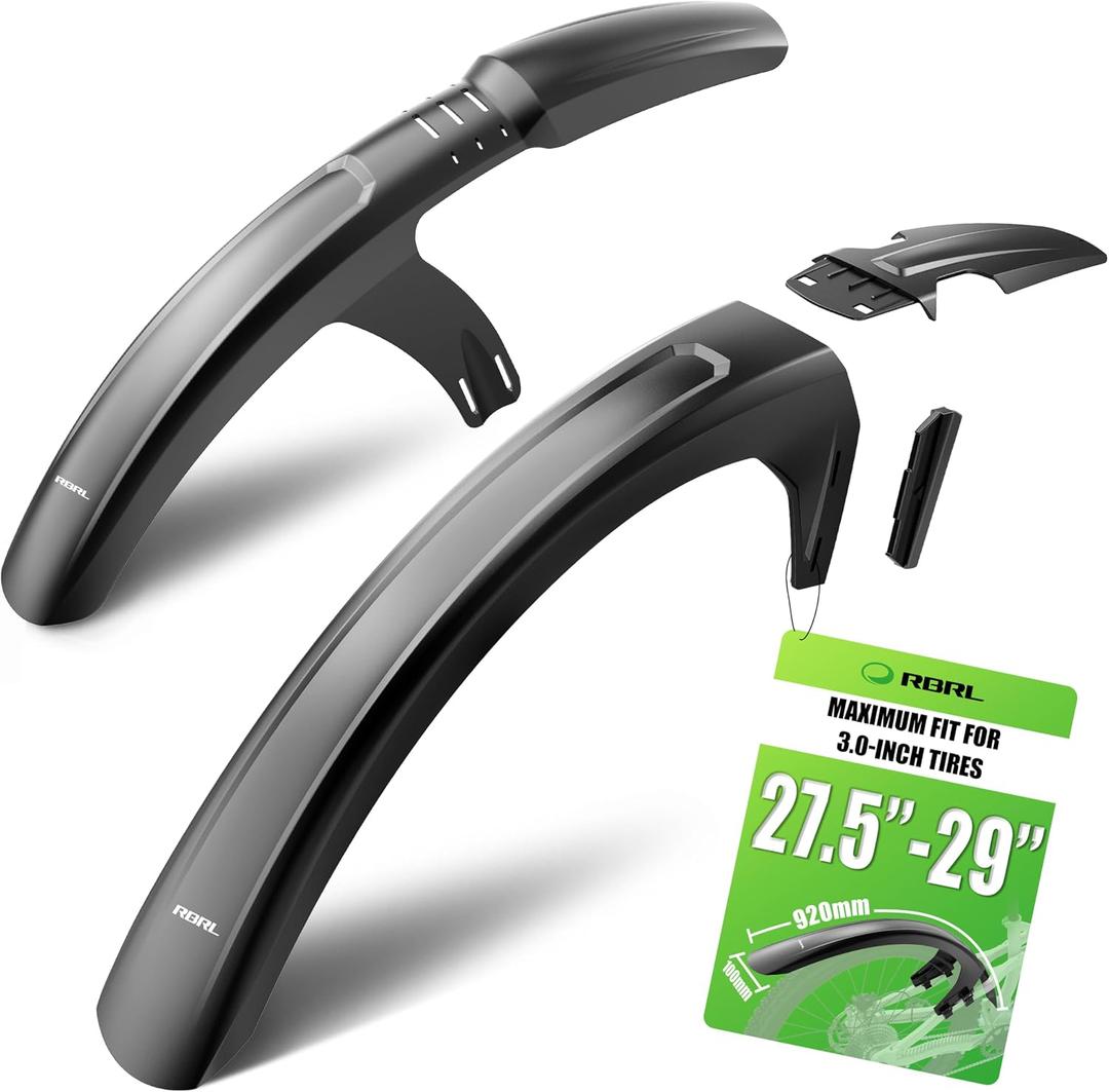 RBRL Bike Fender Set for MTB & E-Bike Full Coverage Mudguards Compatible with 27.5" / 29" Wheels up to 3.0" Durable Splash Guard Against Mud & Water Stable, Tool-Free Installation