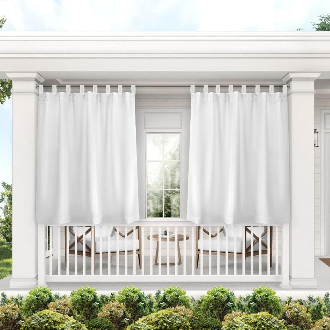 Exclusive Home Cabana Solid Indoor/Outdoor Light Filtering Hook-and-Loop Tab Top Curtain Panel Pair, 54"x63", White