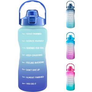 EYQ 64oz/128oz Leakproof Free Drinking Water Bottle with Motivational Time Marker BPA Free for Fitness, Gym and Outdoor Sports (04Green/Blue Gradient)