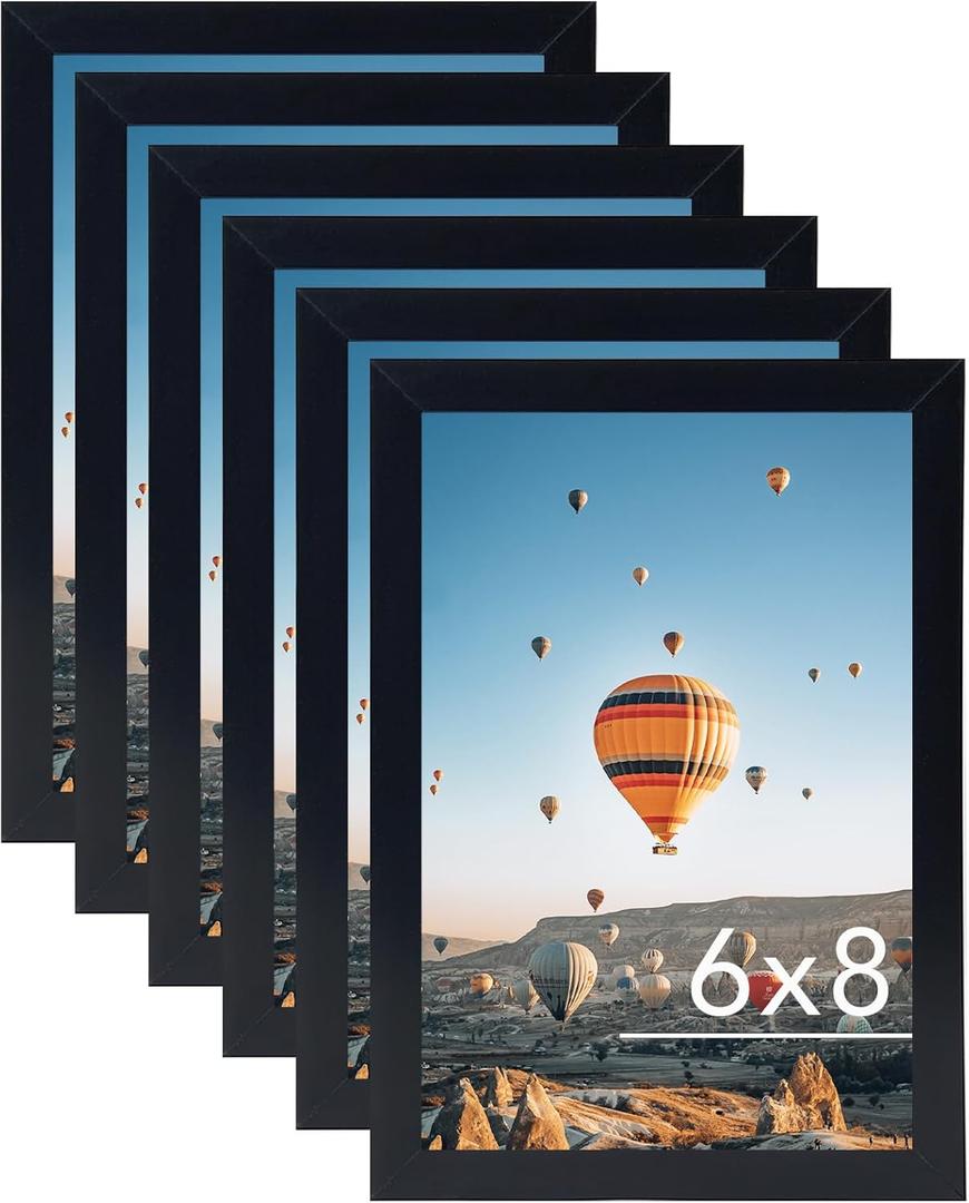 6x8 Picture Frame Set of 6 Black for Wall Hanging or Tabletop- Wall Mounting Horizontally or Vertically, 6 x 8 Wall Gallery Poster Photo Frames for 6 by 8 Photo, 6 Pack, Black