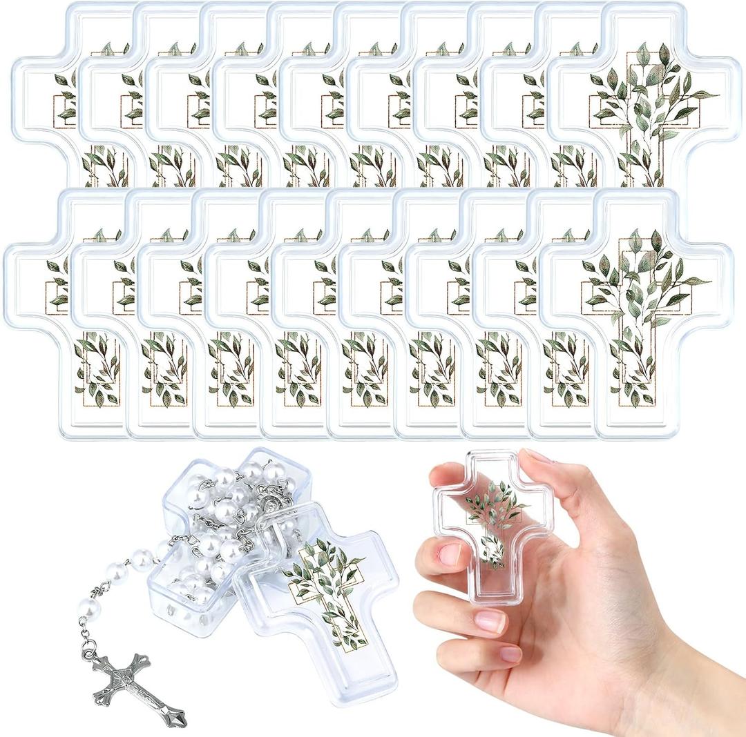 Ferreve 30 Pcs First Holy Communion Cross Shape Box Baby Rosary Cross Jeweled Trinket Box with Sticker 2.05" x 2.64" Decorative Keepsake Jewelry Boxes Ring Holder Home Decoration