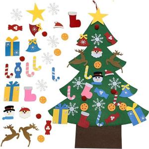 Patina DIY Felt Christmas Tree Wall Dcor, Interactive Holiday Decoration with 32pcs Ornaments, Space-Saving Seasonal Accent for Doors, Living Rooms & Hallways