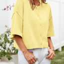 Cicy Bell Womens Half Sleeve Cardigan Sweaters Cropped Button Down Tops Oversized Lightweight Ribbed Knit Summer Outfits (Yellow, M)