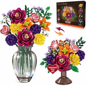 OKKIDY Flower Bouquet Building Set 933PCs, DIY Botanical Kit with Hydrangea, Brodiaea, Rose, Baby's Breath, Home Office Decor for Adults, Gift Ideas Valentine Birthday Mother's Day (No Vase)