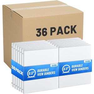 SUIN 0.5-inch 3 Ring Binder -1/2'' Binders with Roung Ring Binder, Large 100 Sheet Capacity, Fit 8.5" x 11" US Letter Size Paper, White (0.5'' White - 36 Packs)