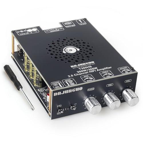 600W Audio Amplifier Board with Treble and Bass Control, TPA3255 Chips, DC 19-51V, Bluetooth 5.2 and AUX Inputs, 2.0 Channel Stereo AMP Board for DIY Wireless Speakers