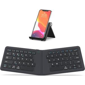 iClever Ergonomic Foldable Keyboard, BK06 Split Folding Bluetooth Keyboard with PU Leather Cover, USB-C Rechargeable, Multi-Device, Ultra Slim Portable Travel Keyboard for iPad, iPhone, Tablet, Laptop