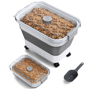 Dog Food Storage Container, 15-23 Lbs Collapsible Dog Food Container with Transparent Airtight Lid, Wheels and Scoop, Travel Pet Food Storage Container for Cat, Dog and Bird, Keep Dry Food Fresh