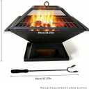 19.8" Square Outdoor Fire Pit Table with Fire Poker & Mesh Lid, Metal Wood Burning Stove, Brazier Patio Outside Heating for Backyard Log Burning Camping