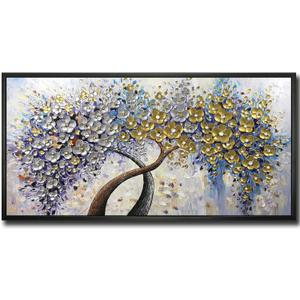 V-inspire Art,24x48 Inch Modern 3D Hand Painted Lucky Tree Frame Oil Paintings Acrylic Painted Wood Frame Abstract Canvas Wall Art Decor for Living Room Bedroom Dining Room Home Walls