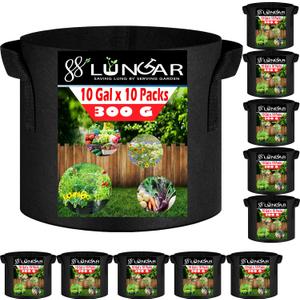 Plant Grow Bags - 10 Gallon 10 Packs Planter Pot, Thickest Aeration 300G Non-Woven Fabric, Reinforced Handles for Weatherproof Nursery Pot, Enhanced Double Seam