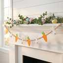 7.5 FT Easter Bunny & Carrot Garland, Felt and Wooden Beads Bunny Garland | Rustic Farmhouse Easter Decorations for Home Bar Party, Shelf Display, Fireplace, Wall Decor