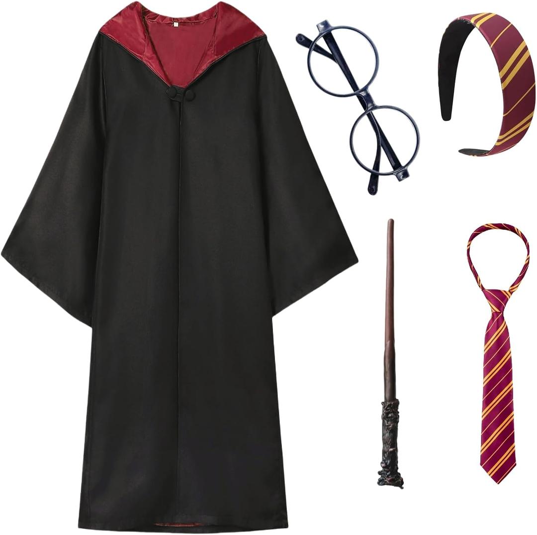Wizard Costume for Teens & Adults - Wizard Robe with Accessories Set for Halloween Cosplay, Themed Parties