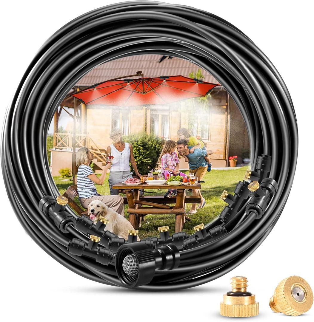Misters for Outside Patio, 50 FT Misting System for Cooling Outdoor, Mister System for Outside Patio Producing Water Mist in Backyard, Trampoline, Porch, Deck, Umbrella, Garden (Black)