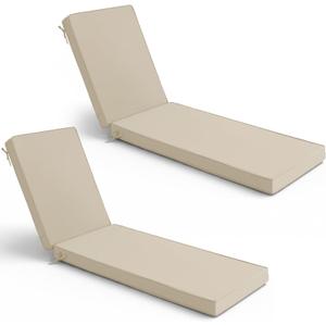 Summsun Chaise Lounge Cushions Outdoor Set of 2 - Waterproof and Fade Resistant Sun Lounger Replacement Cushion - Patio Lounger Pads with Removable Cover for Pool, Deck, Lawn, 80 x 26 x 3 Inch, Cream