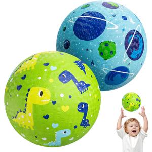 U&C Planet Playground Balls for Toddlers 1-3, 2 Pack 6 inch 8.5 inch Kickball for Kids Outdoor Indoor, Catoon Rubber Balls with Pump, Child Gift for Boys Girls 1-3 3-5 5-10