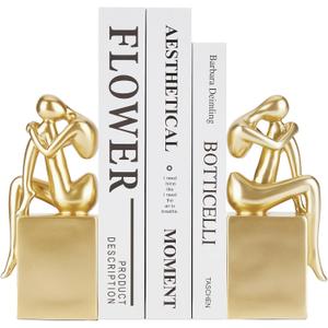 Gold Book Ends Decorative, Girl Thinker Design, Modern Bookends for Shelves, Non-Skid Heavy Duty Resin Book Stopper for Books, Bookends with Base, Resin, 1Pair/2Piece Gold Book Ends Decorative, Girl Thinker Design, Modern Bookends for Shelves, Non-Skid Heavy Duty Resin Book Stopper for Books, Bookends with Base, Resin, 1Pair/2Piece
