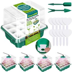 5 Packs Seed Starter Tray with Grow Light, Reusable Pop-Out Seed Starter Kit, 60 Cells With Humidity Domes, Indoor Gardening Plant Germination Trays for Seeds