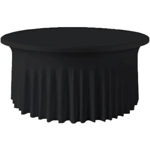 Black 5ft 60inch Round Spandex Tablecloth Stretch Fitted Table Cover with Skirt for Wedding Party Decoration