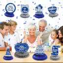 8Pcs Blue Retirement Decorations Navy Blue Silver Happy Retirement Table Honeycomb Centerpieces Farewell Table Topper Decor for Men Women Office Going Away Photo Booth Props Labor Day Party Supplies