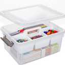 Citylife 17 QT Plastic Storage Bins Clear Storage Box with Removable Tray Stackable Latching Box with Handle for Organizing Tool, Craft, Office, Bead