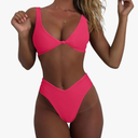 geluboao Bikini Set for Women Solid V Neck Knot Front Push Up High Leg Thong Two Piece Swimsuit M