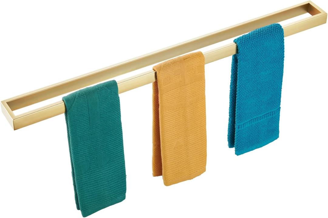 KOKOSIRI Towel Bar Brushed Gold Bath Towel Holder 32 Inch Kitchen Towel Hanger Rack Stainless Steel Bathroom Hardware Wall Mounted, 1 Pack B4008BG-L32