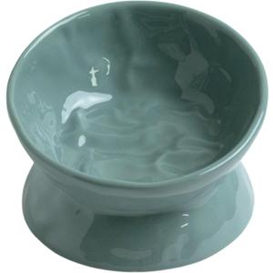 Ceramic Raised Cat Bowl, Elevated Pet Food Bowl for Small Dog, Cute Cat Dish Tilted, Whisker Fatigue, Wrinkle Texture,Teal, Blue (Tilted) (EXP 08/20/26)