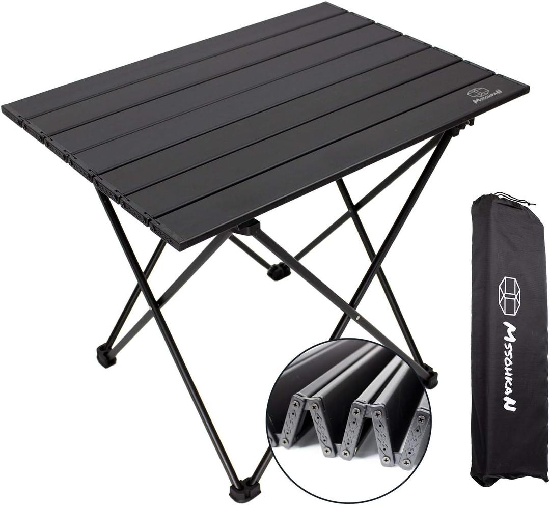 MSSOHKAN Camping Table Folding Portable Camp Side Table Aluminum Lightweight Carry Bag Beach Outdoor Hiking Picnics BBQ Cooking Dining Kitchen Black Medium