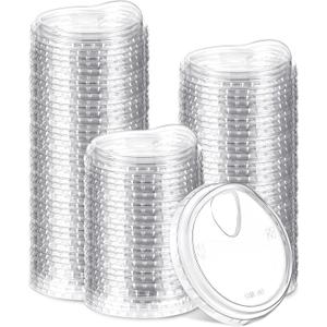 100 Count 98mm/3.86inch Strawless Sipper Lids, Clear Pet Lids for Plastic Cup Disposable Cover for Cold Brew, Coffee, Beer, Cocktail, Wine or Beverage Cups (Slip 2)