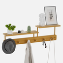 SupBambGO 24'' Wall Mounted Coat Hooks with Dual Shelves, 6 Pegs Coat Hanger, Entryway Organizer with Wall Hooks for Coats, Hats, Keys, and Bags, Bamboo