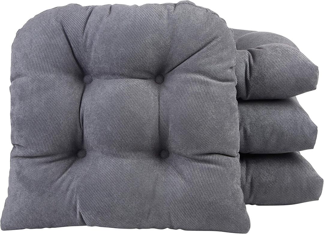 Klear Vu Gripper Overstuffed Universal Non-Slip Dining Chair Cushions for Kitchen Decor or Office Use, U-Shaped Skid-Proof Seat Pad, 15x15 Inches, 4 Count (Pack of 1), Linear Bluestone