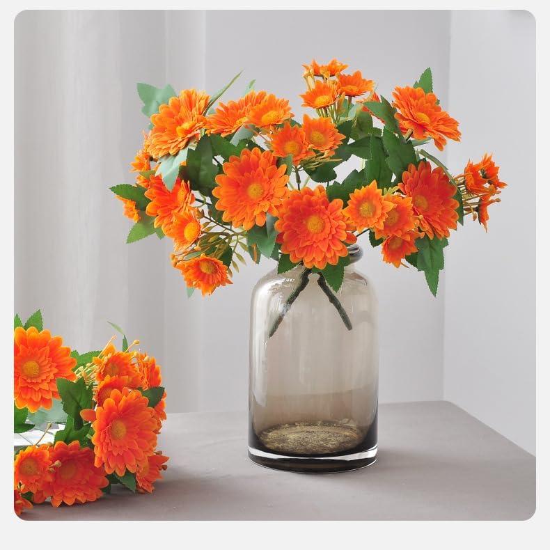 2 Pack Artificial Fall Flowers Orange Fall Floral Stems Fake Sunflower Daisy for Autumn Home Decorations -VASE NOT Included