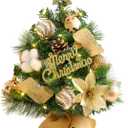 Tabletop Christmas Tree with Lights, 24inch/2ft Mini Christmas Tree, Tabletop Small Xmas Tree for Holiday Indoor DIY Christmas Decoration (Champagne Gold)
