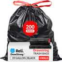 Reli. 39 Gallon Trash Bags Drawstring (200 Count Bulk) Large 39 Gallon Heavy Duty Drawstring Trash Bags - Black Garbage 39Gal Capacity, Lawn Leaf (39Gal)